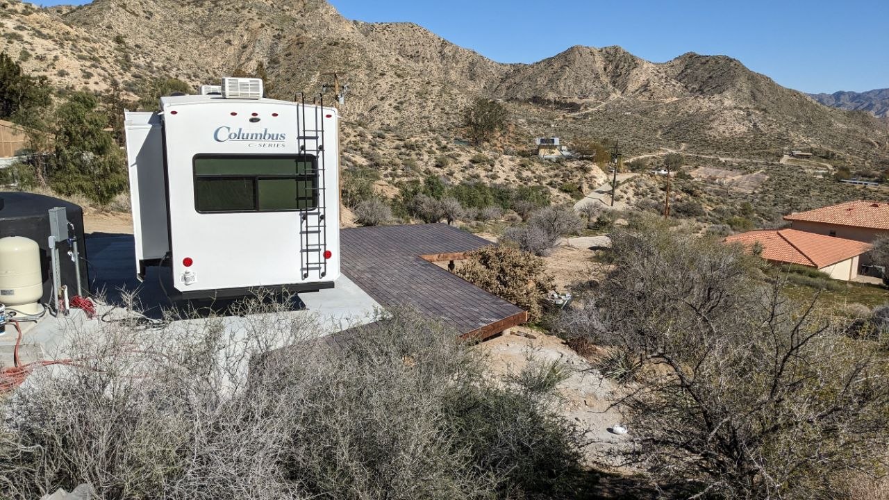 Completed concrete pad with ADU placement in the desert