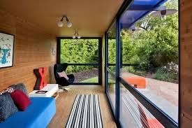 Interior view looking out through the glass sliding doors