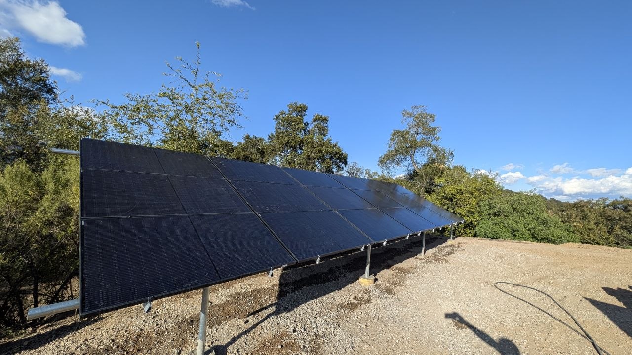 Newly installed 12KW ground-mount solar array on the Ojai hillside