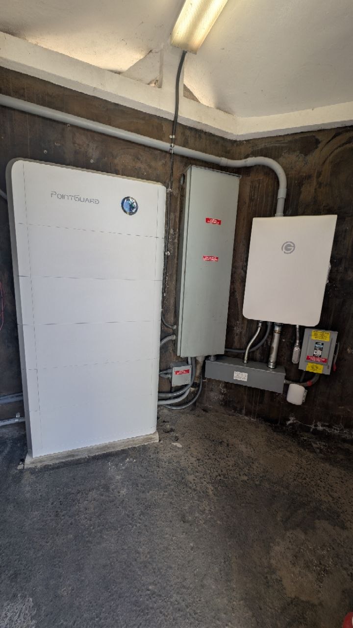 Point Guard Energy battery system with Growatt inverter installed in the utility room